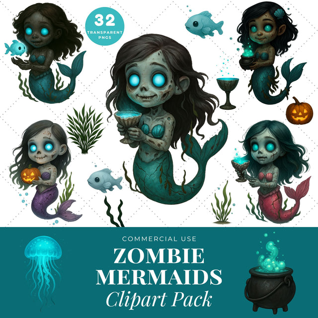 Zombie Mermaids PNG | Halloween PNG SVG Paige Cole Studio 