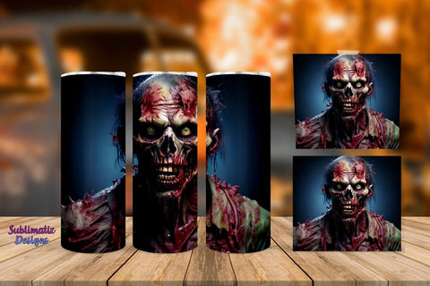 Zombie Night 20 oz Tumbler Wrap | Halloween 20 oz Skinny Tumbler Wrap Sublimation Zombie Design Sublimation Sublimatiz Designs 