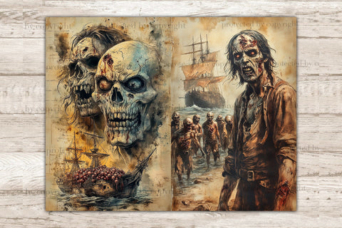Zombie Pirates Junk Journal Page | Scary Halloween Printable SVG GlamArtZhanna 