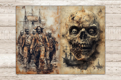 Zombie Pirates Junk Journal Page | Scary Halloween Printable SVG GlamArtZhanna 