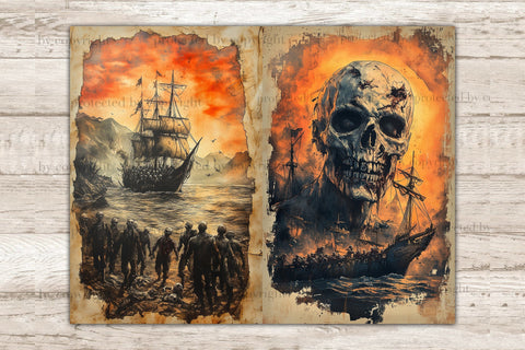 Zombie Pirates Junk Journal Page | Scary Halloween Printable SVG GlamArtZhanna 