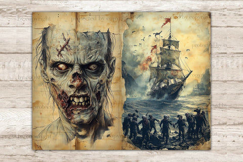 Zombie Pirates Junk Journal Page | Scary Halloween Printable SVG GlamArtZhanna 