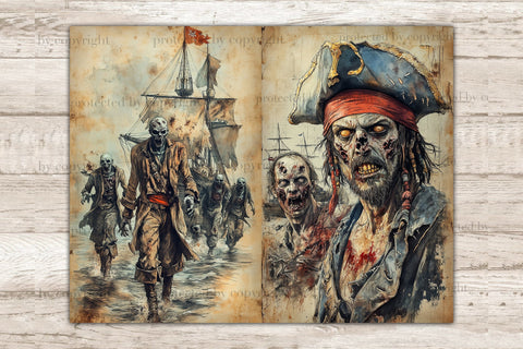 Zombie Pirates Junk Journal Page | Scary Halloween Printable SVG GlamArtZhanna 