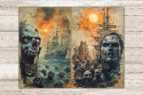 Zombie Pirates Junk Journal Page | Scary Halloween Printable SVG GlamArtZhanna 