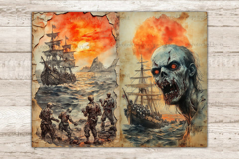 Zombie Pirates Junk Journal Page | Scary Halloween Printable SVG GlamArtZhanna 