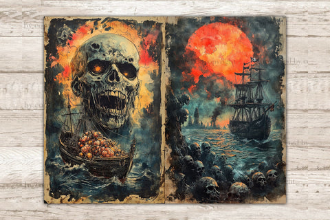 Zombie Pirates Junk Journal Page | Scary Halloween Printable SVG GlamArtZhanna 