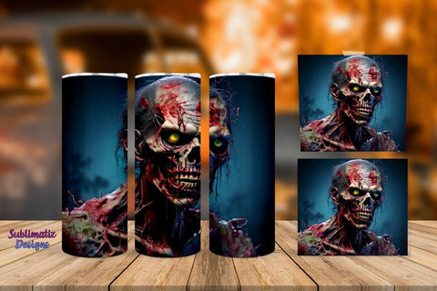Zombie Scare 20 oz Skinny Wrap | Halloween 20 oz Skinny Tumbler Wrap Sublimation Zombie Design Sublimation Sublimatiz Designs 