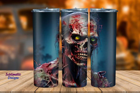 Zombie Scare 20 oz Skinny Wrap | Halloween 20 oz Skinny Tumbler Wrap Sublimation Zombie Design Sublimation Sublimatiz Designs 