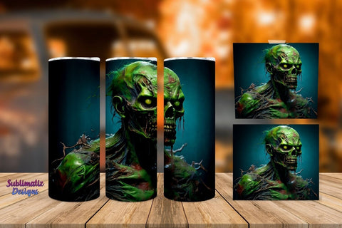 Zombie Skull 20 oz Skinny Wrap | Halloween 20 oz Skinny Tumbler Wrap Sublimation Zombie Design Sublimation Sublimatiz Designs 