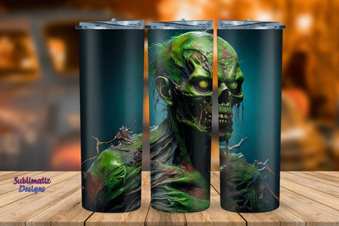 Zombie Skull 20 oz Skinny Wrap | Halloween 20 oz Skinny Tumbler Wrap Sublimation Zombie Design Sublimation Sublimatiz Designs 