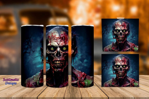 Zombie Tumbler Wrap 20 oz Skinny | Halloween 20 oz Skinny Tumbler Wrap Sublimation Zombie Design Sublimation Sublimatiz Designs 