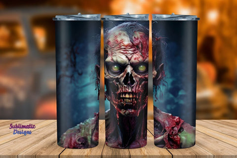 Zombie Tumbler Wrap 20 oz Skinny | Halloween 20 oz Skinny Tumbler Wrap Sublimation Zombie Design Sublimation Sublimatiz Designs 