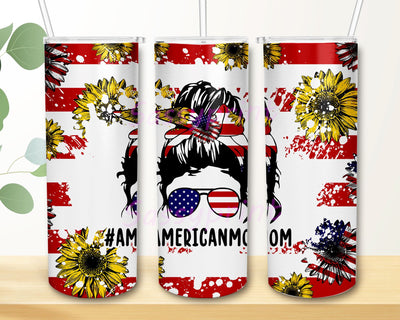 0oz Skinny Tumbler Sublimation Designs Sunflower American Mom Life Bun Hair Tumbler for Straight Tapered Tumbler Design Sublimation sassyprint 