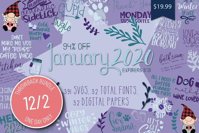 1 Day Only Throwback: January 2020 Bundle Bundle So Fontsy Design Shop 