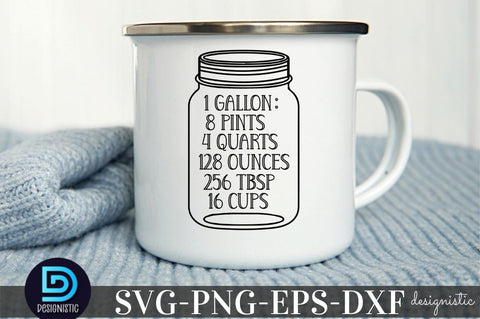 1 Gallon: 8 pints 4 quarts 128 ounces 256 tbsp 16 cups, Kitchen Monogram SVG SVG DESIGNISTIC 