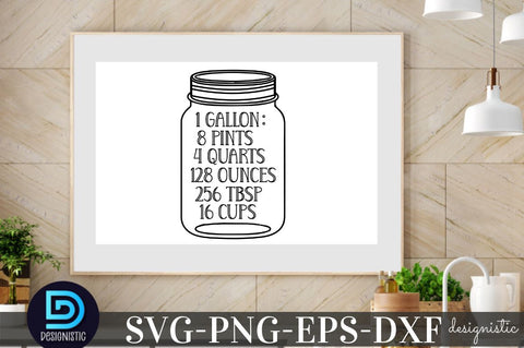 1 Gallon: 8 pints 4 quarts 128 ounces 256 tbsp 16 cups, Kitchen Monogram SVG SVG DESIGNISTIC 