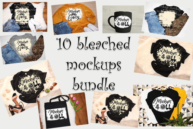 10 Bleached Mockups Bundle, Bleached Effect, Bleached T-shirts, Mug Bleach, Bag Bleached, Mini-Bundles, Flat Lays Image, Digital Jpg image Mock Up Photo ArtStudio 