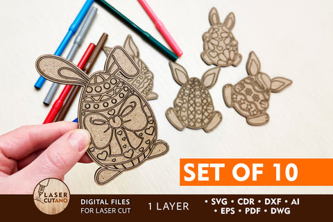 10 DIY Easter Eggs Multilayer Laser Cut Design, Multilayer Laser Cut Files, Mandala, Round Sign SVG, 3D Designs, Mini Design Bundles SVG LaserCutano 