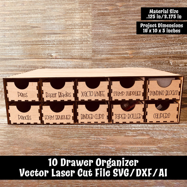 10 Drawer Organzier Vector Laser Cut File SVG Design Shark 