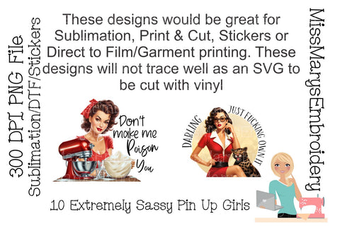 10 Extremely Sassy Pin Up Girls PNGs | Vintage Pin Up Girls PNG | Vintage Pin Up PNG | Pin Up Girls Sublimation Sublimation MissMarysEmbroidery 