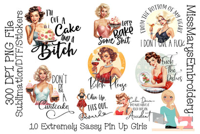 10 Extremely Sassy Pin Up Girls PNGs | Vintage Pin Up Girls PNG | Vintage Pin Up PNG | Pin Up Girls Sublimation Sublimation MissMarysEmbroidery 