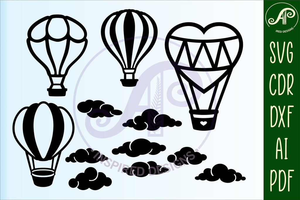 10 Hot air balloon and 8 cloud cut out designs, laser cut - So Fontsy