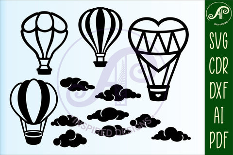 10 Hot air balloon and 8 cloud cut out designs, laser cut SVG APInspireddesigns 