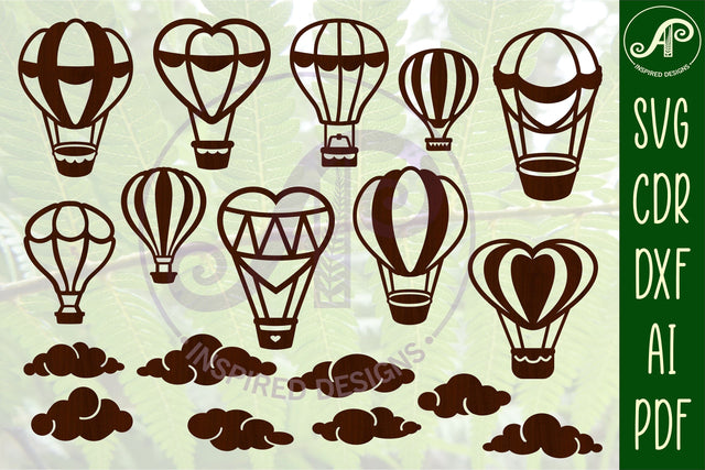 10 Hot air balloon and 8 cloud cut out designs, laser cut SVG APInspireddesigns 