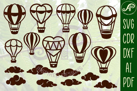 10 Hot air balloon and 8 cloud cut out designs, laser cut SVG APInspireddesigns 