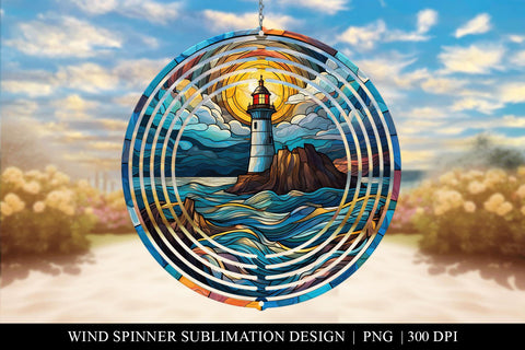 10 Inch Stained Glass Lighthouse Windspinner Sublimation PNG Sublimation BijouBay 