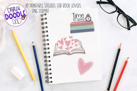 10 Printable Stickers For Book Lovers SVG Digital Doodle Pad 