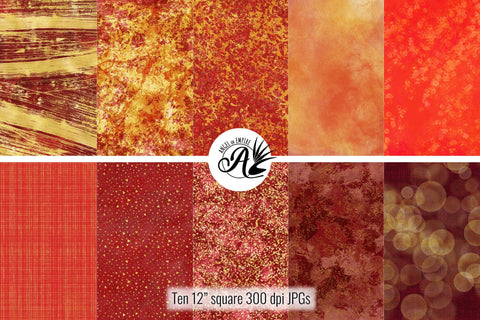 10 Red and Metallic Gold digital papers Digital Pattern Angel on Empire 