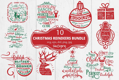 10 Reindeer Names Svg Bundle SVG Sintegra 