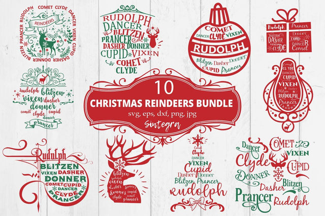10 Reindeer Names Svg Bundle SVG Sintegra 