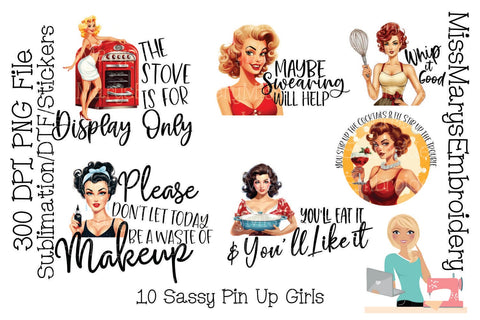 10 Sassy Pin Up Girls PNGs | Vintage Pin Up Girls PNG | Vintage Pin Up PNG | Pin Up Girls Sublimation Sublimation MissMarysEmbroidery 
