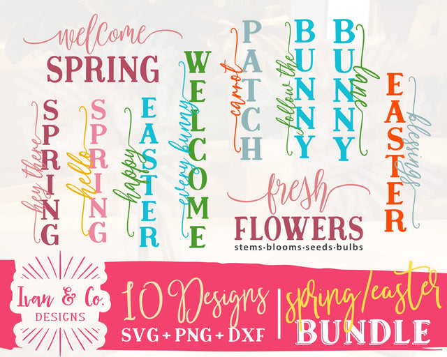10 Spring & Easter Signs SVG Bundle #1 | Farmhouse Svg | Bunny Svg | Commercial Use | Cricut | Silhouette | Digital Cut Files | DXF PNG (1336678919) SVG Ivan & Co. Designs 