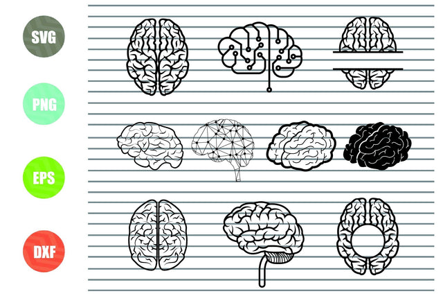 10 Styles Brain SVG, Brain PNG, Brain Clipart, Brain Cut File, Brain Stencil, Brain Cricut Silhouette Cut File, Print At Home SVG Artstoredigital 
