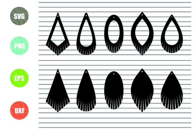 10 Styles Fringe Earring Svg, Feather Fringe Earring SVG, Tear Drop SVG, Pendant svg, Vector DXF, Leather Earring Jewelry Laser Cut Template Commercial Use SVG Artstoredigital 