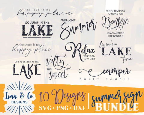 10 Summer Signs SVG Bundle | Farmhouse Svg | Happy Place Svg | Lake Svg | Summer Svg | Commercial Use | Digital Cut Files (1182412441) SVG Ivan & Co. Designs 