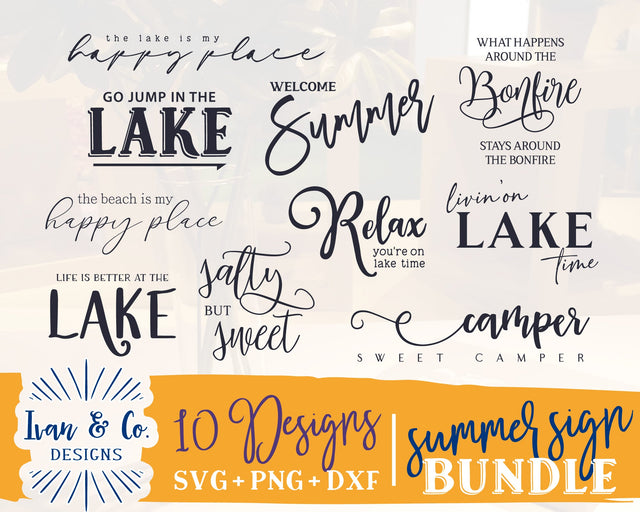 10 Summer Signs SVG Bundle | Farmhouse Svg | Happy Place Svg | Lake Svg | Summer Svg | Commercial Use | Digital Cut Files (1182412441) SVG Ivan & Co. Designs 