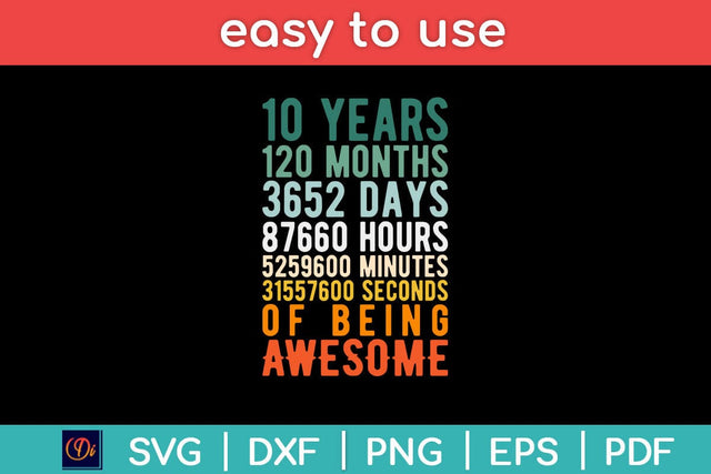 10 Years Old 10th Birthday Vintage Retro 120 Months Svg Design SVG artprintfile 