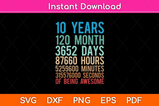 10 Years Old 10th Birthday Vintage Retro 120 Months Svg Design SVG artprintfile 