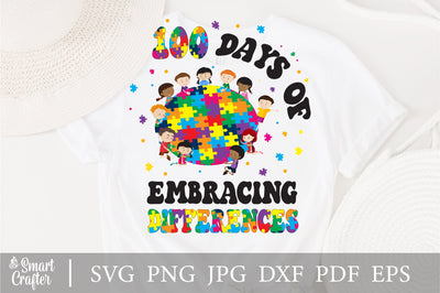 100 Days Of Embracing Differences svg, Autism Awareness svg, 100 Days svg, Puzzle svg, Autism svg, Autism svg, Autism Awareness SVG Fauz 