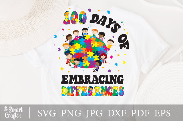 100 Days Of Embracing Differences svg, Autism Awareness svg, 100 Days svg, Puzzle svg, Autism svg, Autism svg, Autism Awareness SVG Fauz 