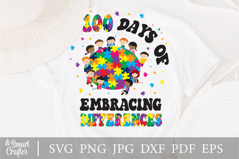 100 Days Of Embracing Differences svg, Autism Awareness svg, 100 Days svg, Puzzle svg, Autism svg, Autism svg, Autism Awareness SVG Fauz 