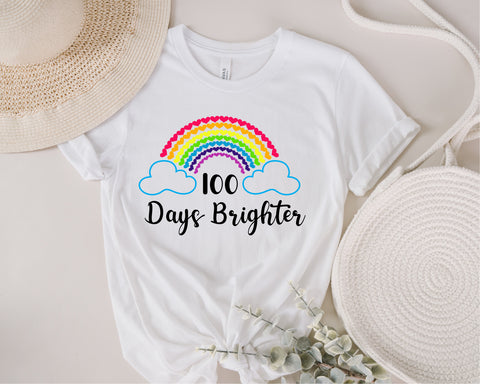 100 Days Of School Girls SVG PNG DXF Eps Jpg File, 100 Days Brighter Kids Cutting Files, Silhouette and Cricut T-Shirt Designs, Diy Shirt SVG Fauz 