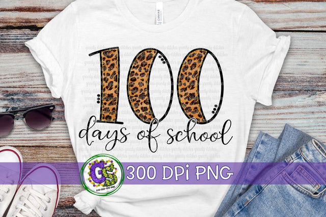 100 Days of School Leopard and Glitter PNG for Sublimation Sublimation Greedy Stitches 