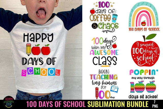 100 Days of School Sublimation Bundle I School 100 Days PNG Bundle Sublimation Happy Printables Club 