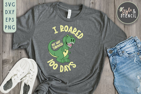 100 Days of School SVG Boy - Dinosaur SVG Style and Stencil 
