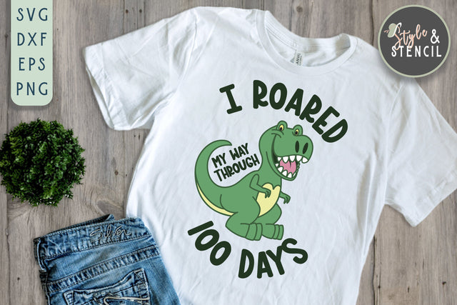 100 Days of School SVG Boy - Dinosaur SVG Style and Stencil 